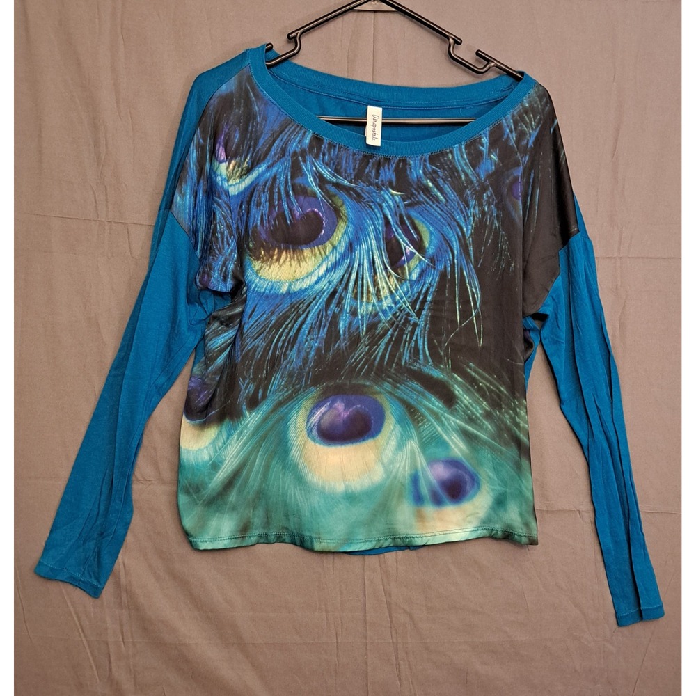 Aeropostale Peacock Print Long Sleeve Shirt Womens Size Large